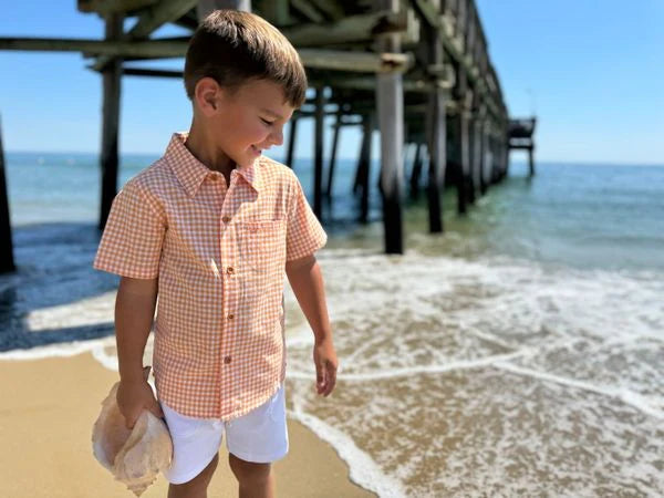 Newport Woven Shirt - Tangerine/White Plaid