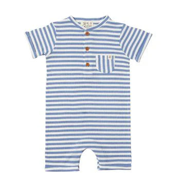 Camborne Henley Romper - Blue/White Stripe