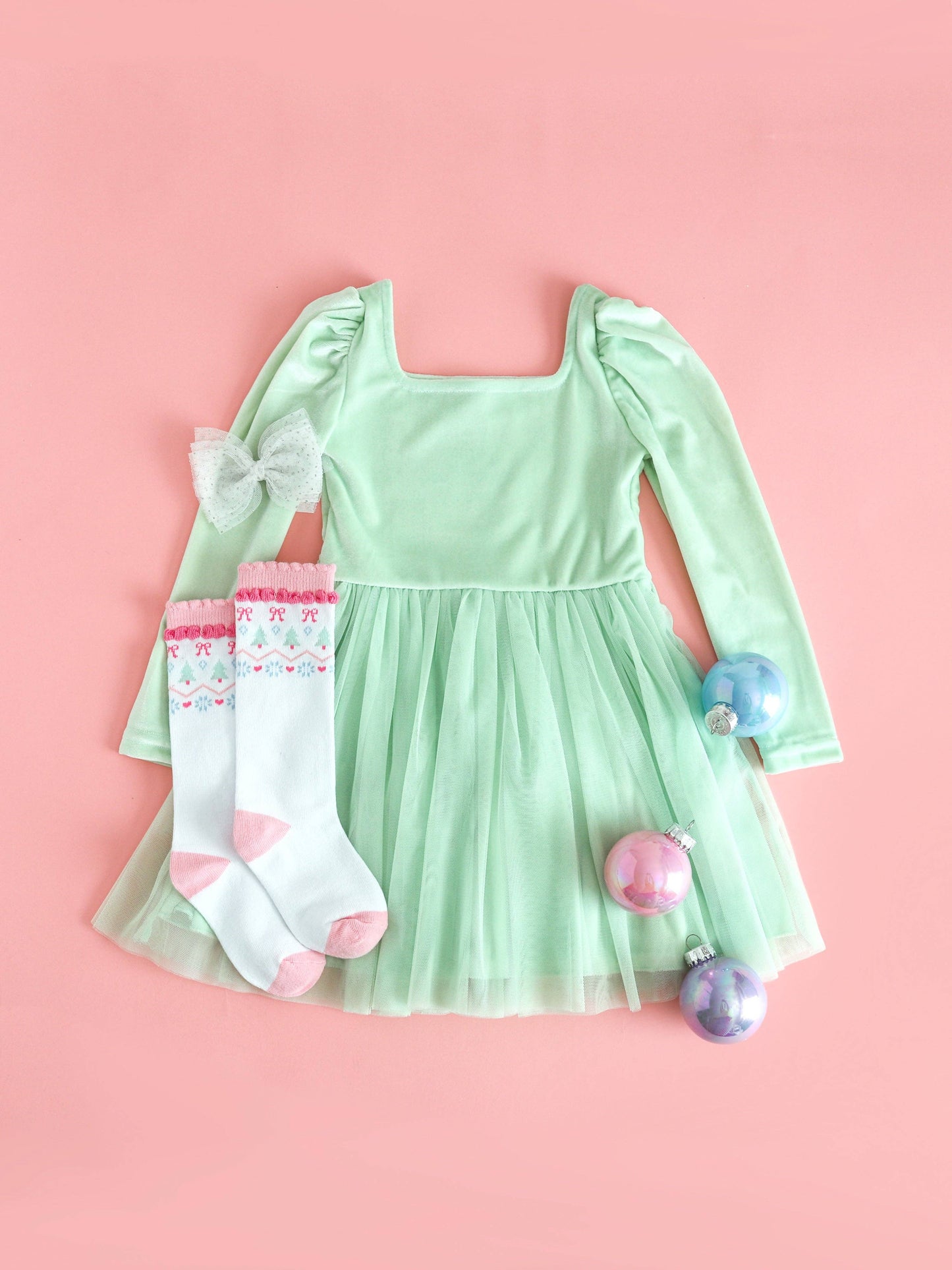 White Fair Isle Knee High Socks - Pastel Christmas