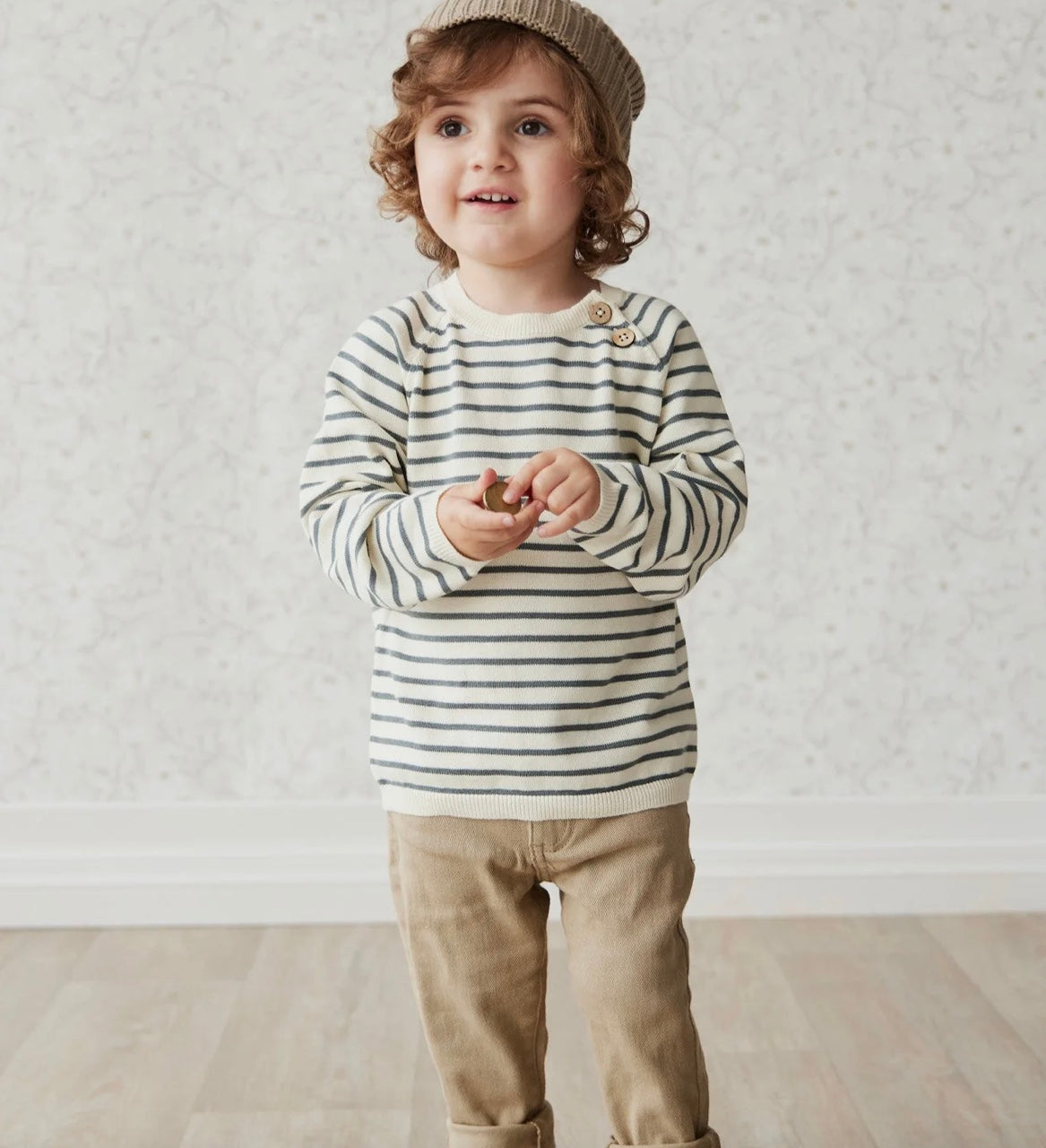 Jayden Knit Sweater - Dusty Blue Stripe
