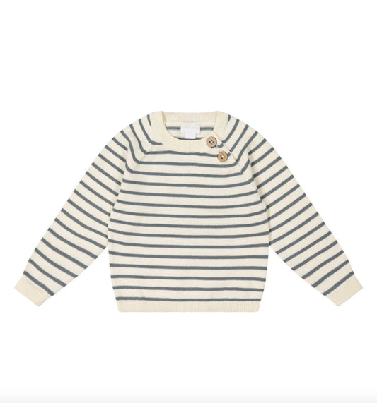 Jayden Knit Sweater - Dusty Blue Stripe