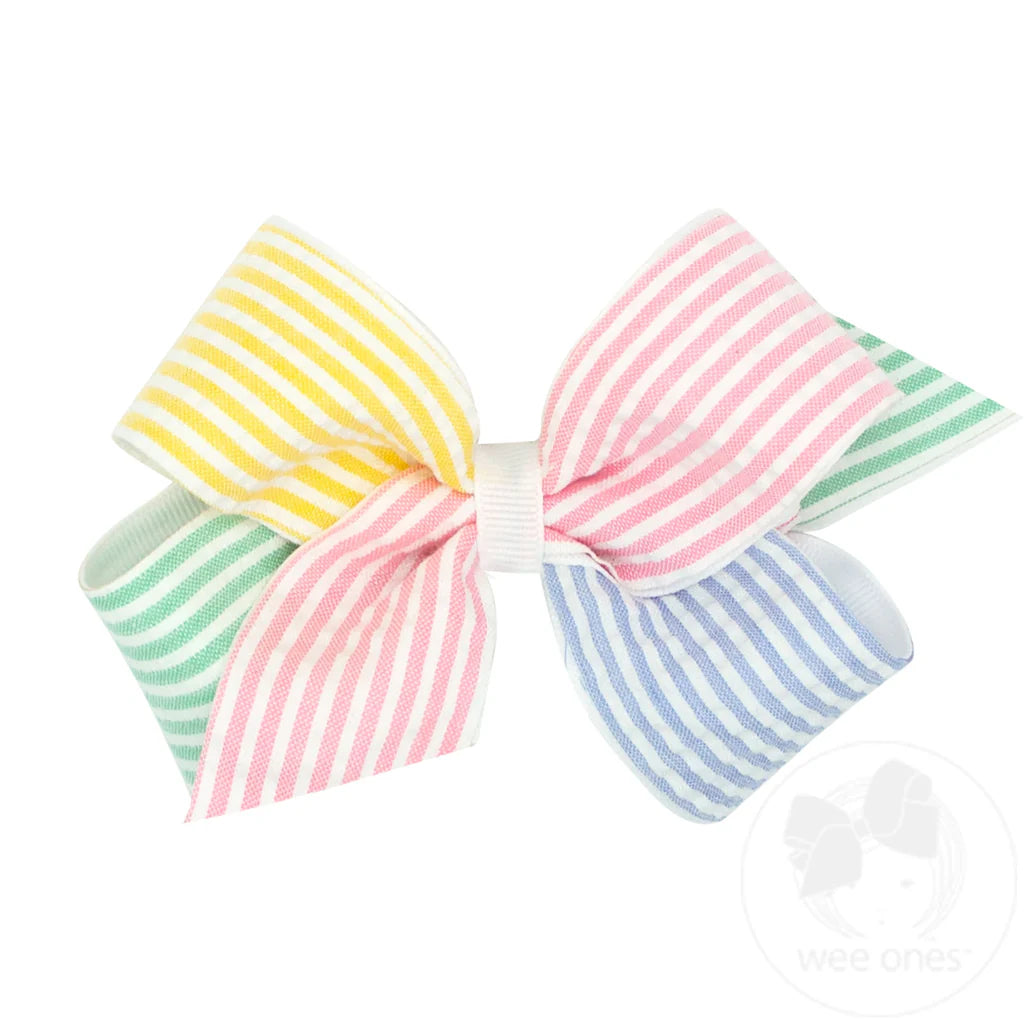 Medium Color Block Seersucker Bow