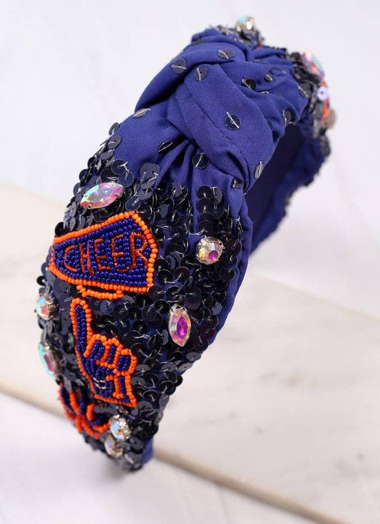 Cheer Sequin Headband - Navy & Orange