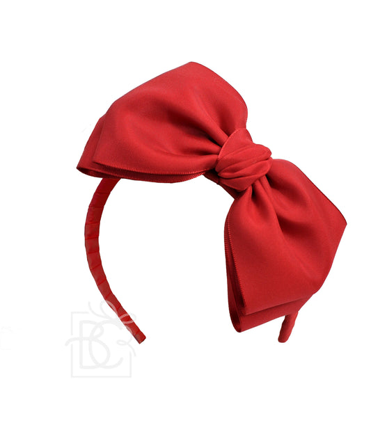 3/4" Hard Headband W/ 6.5" Opaque Satin Bow: Red