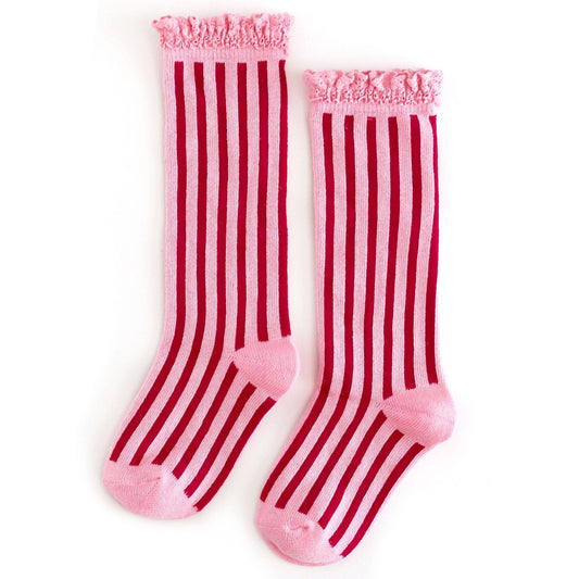 Candy Stripe Lace Top Knee High Socks