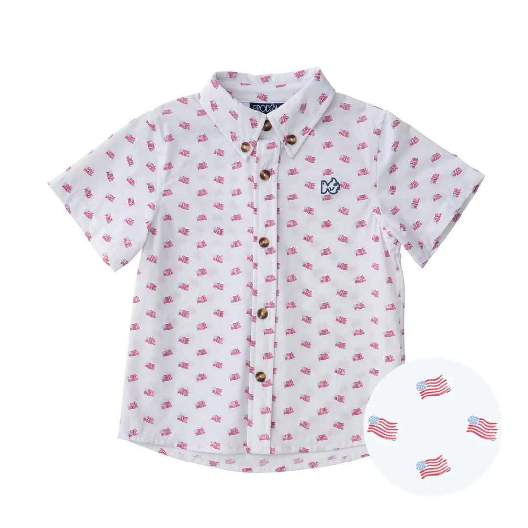Short Sleeve Fishing Shirt - American Flag Print