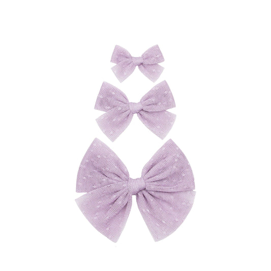 Lavender Dot Tulle Bow - Large