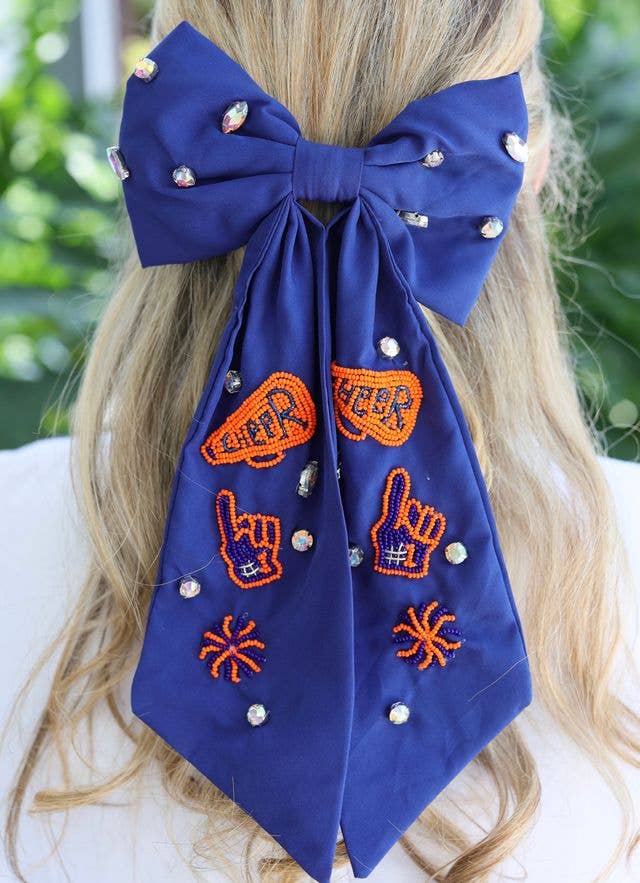 Cheer Them On Hair Bow - Navy & Orange