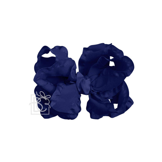Double Ruffle Bow on Clip: 5.5" Large - NAVY