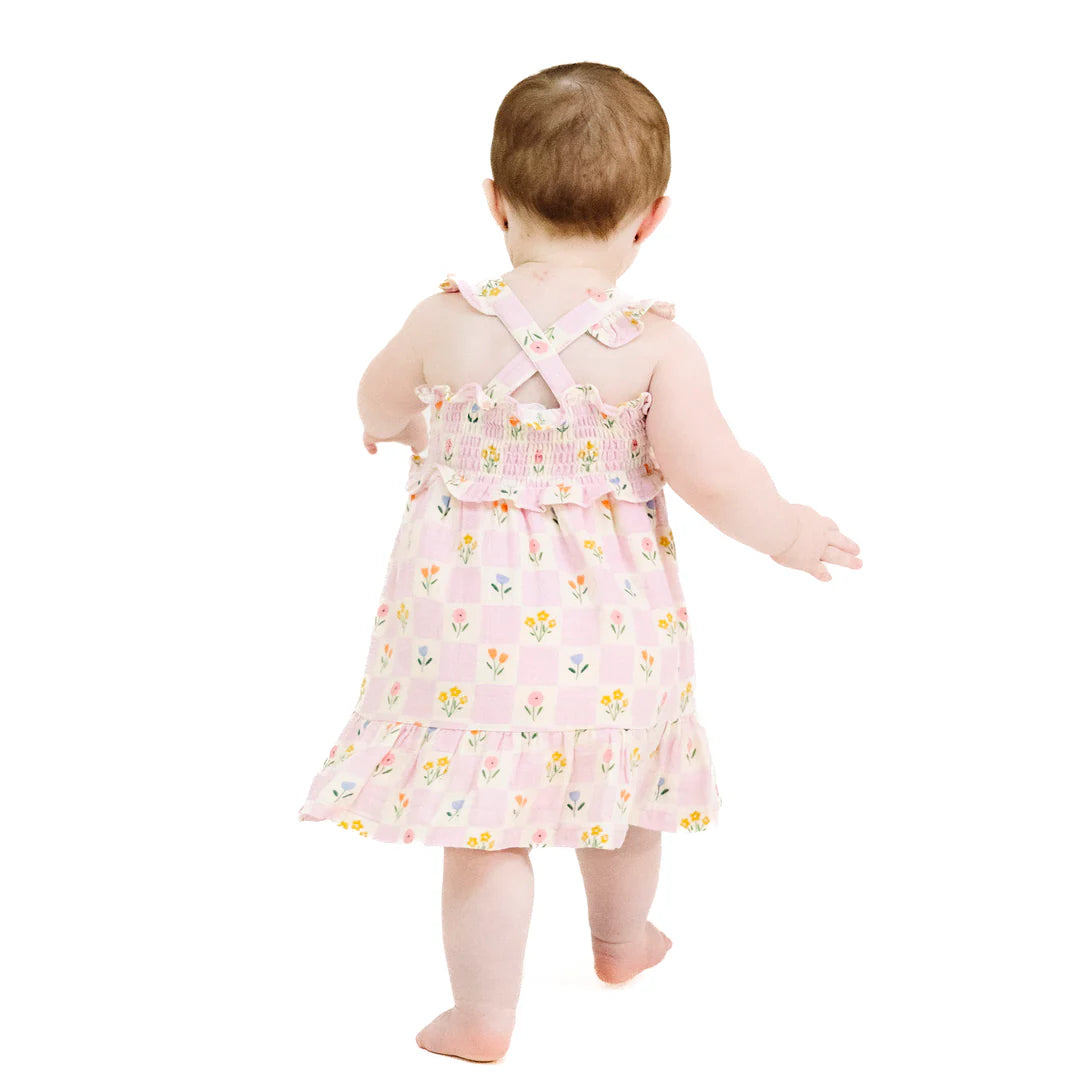 Floral Check Smocked Ruffle Sundress