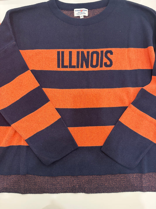 Women's Orange and Navy Striped Illinois Sweater