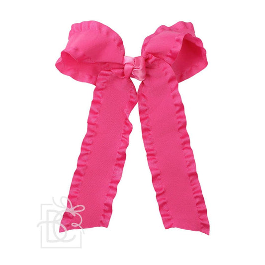 Double Ruffle Tail Bow on Alligator Clip: Fuchsia