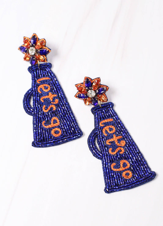Let's Go Megaphone Earring - Navy & Orange