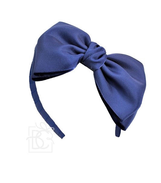 3/4" Hard Headband W/ 6.5" Opaque Satin Bow: Navy