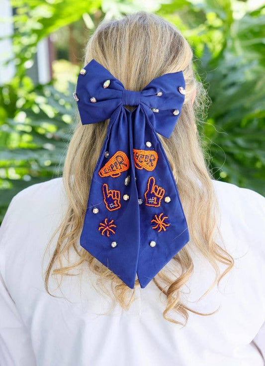 Cheer Them On Hair Bow - Navy & Orange