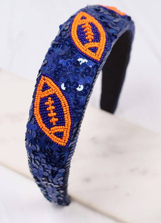 Punt Football Sequin Headband - Navy & Orange