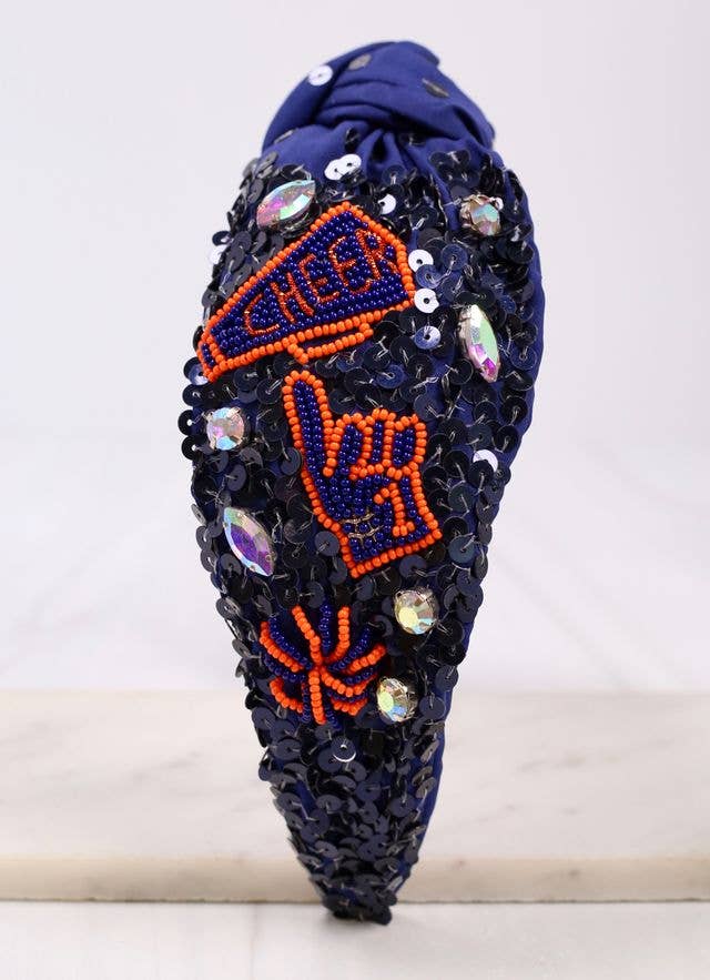Cheer Sequin Headband - Navy & Orange