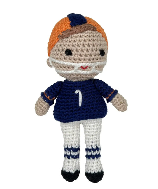 Football Player Bamboo Crochet Rattle - 5" Rattle