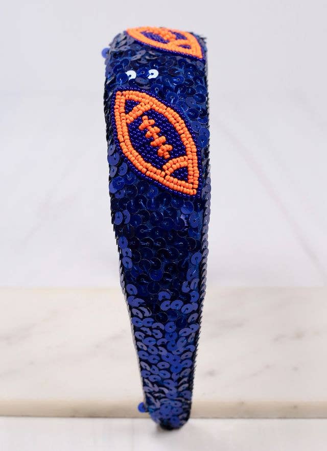 Punt Football Sequin Headband - Navy & Orange