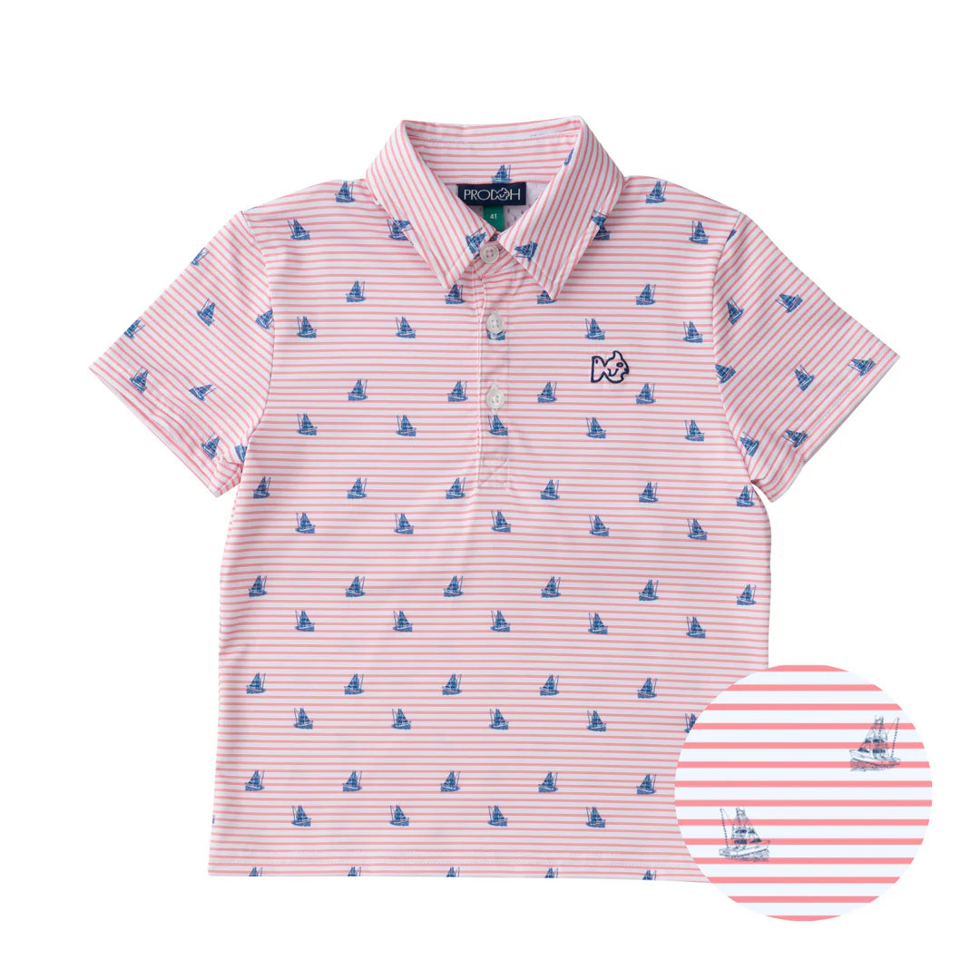 Pro Performance Polo - Fishing Boat/Coral Stripe