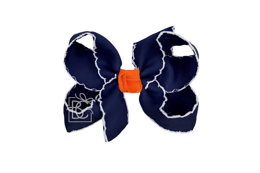 Crochet Edge Bows (Dark Navy & Orange): 4.5" Large