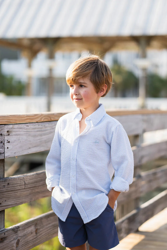 Carter Oxford Shirt - Light Blue Seersucker