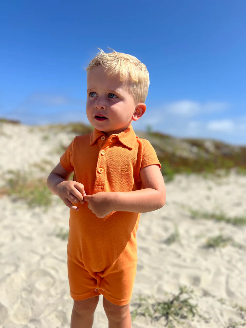 Drift Polo Romper - Tangerine Pique
