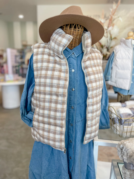 Reversible Flannel Puffer Vest - Women's