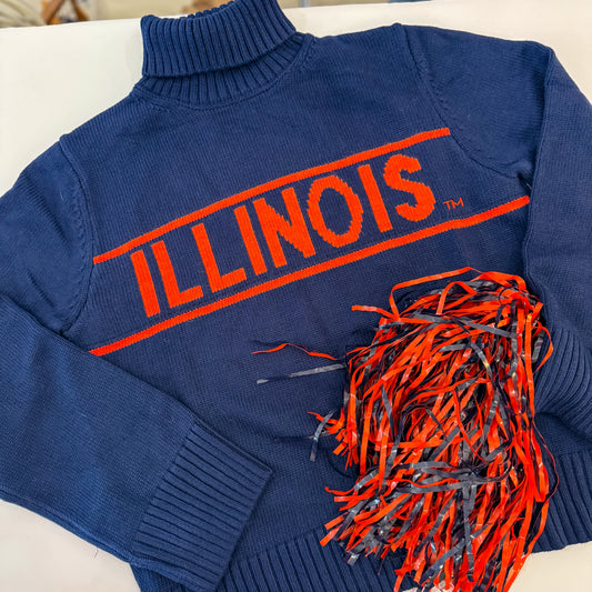 Navy Illinois Block Letter Turtleneck