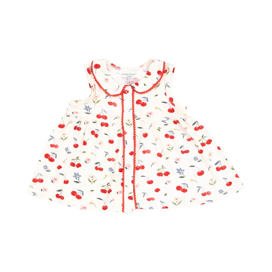 Peter Pan Button Front Dress with Ric Rac Trim - Watercolor Cherries