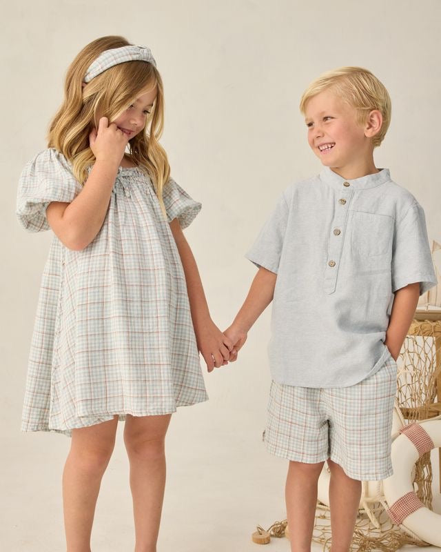 Sabrina Mini Dress - Light Blue Plaid