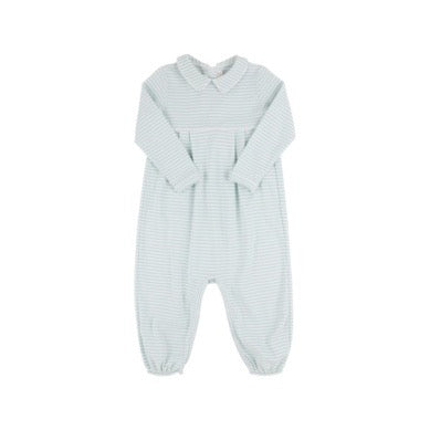 Long Sleeve Bradford Romper - Old Greenwich Green Stripe/Worth Ave White