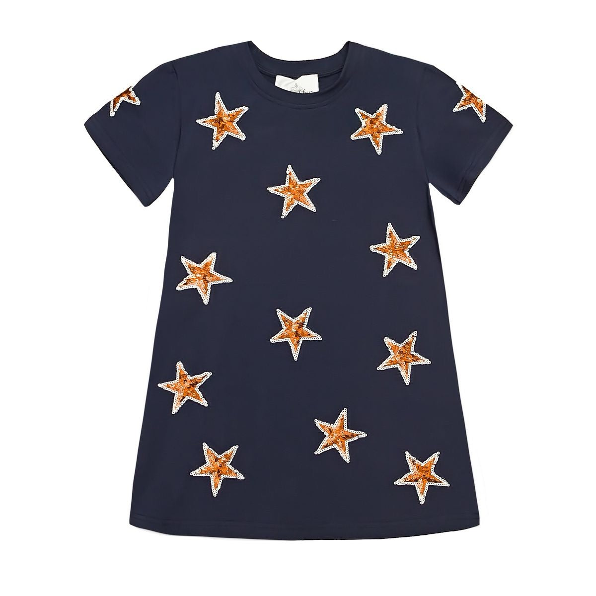 Navy and Orange Star T-Shirt Dress - kids