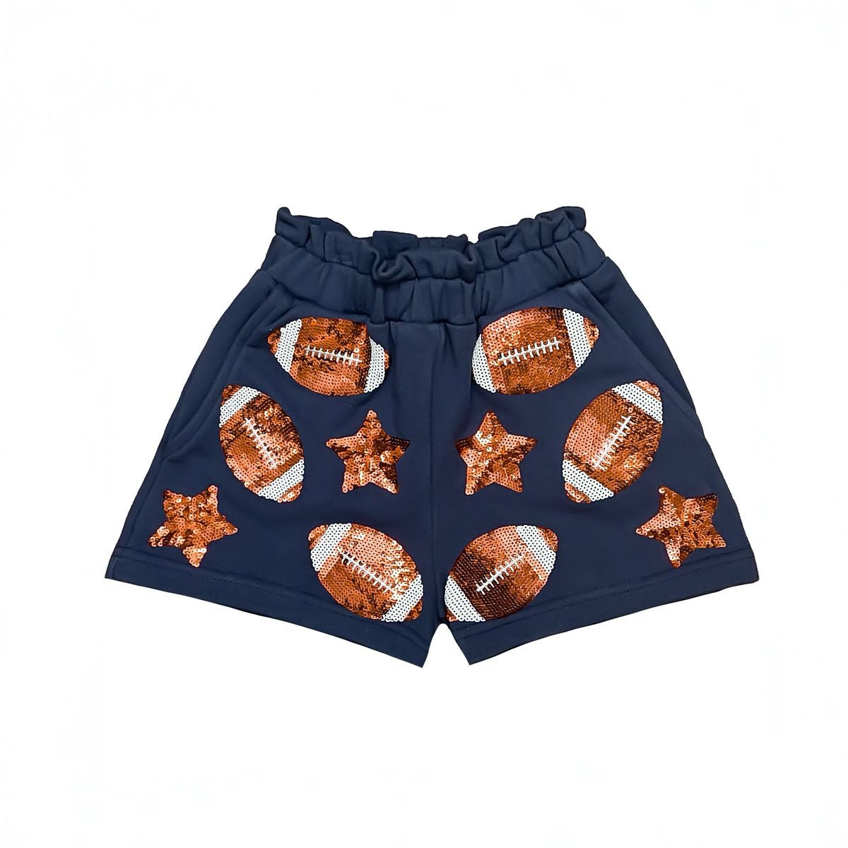 Navy and Orange Sequin Football Shorts