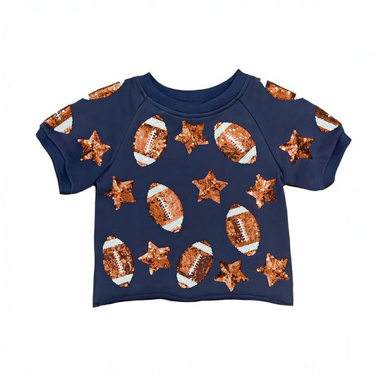 Navy and Orange Sequin Football Top
