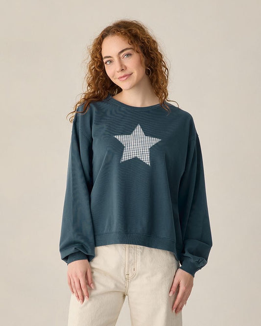 Women's Pier Sweatshirt - Navy Gingham Star