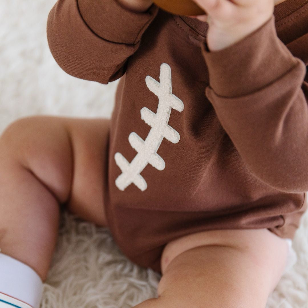 Football Lace Patch Long Sleeve Romper