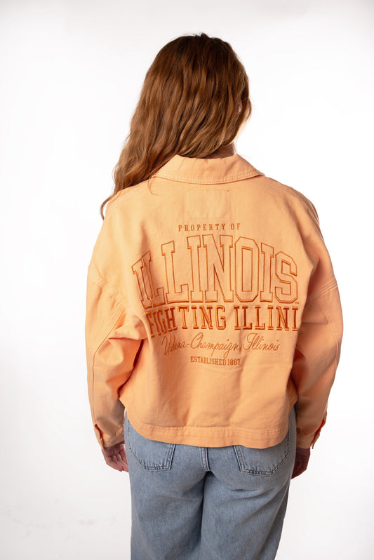 Women's Illini Embroidered Denim Jacket - Sherbet