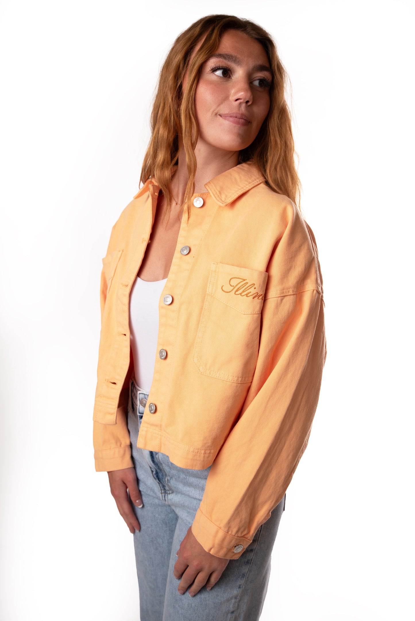 Women's Illini Embroidered Denim Jacket - Sherbet