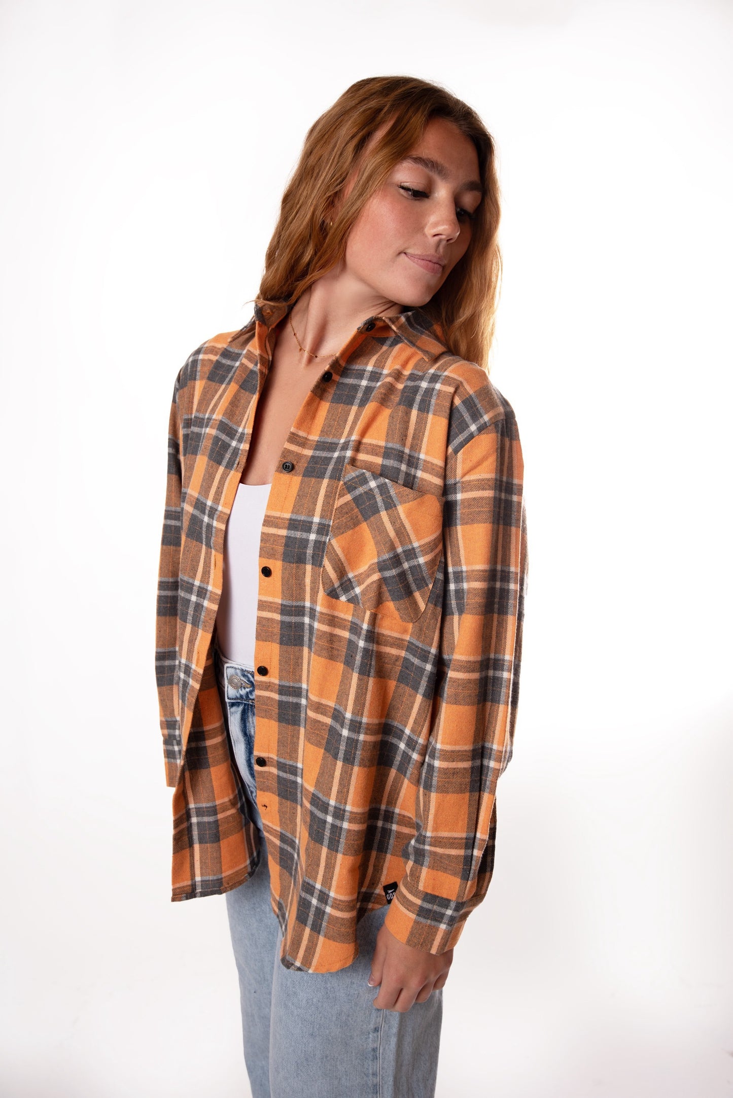 Womens Illinois Flannel - Orange/White/Grey