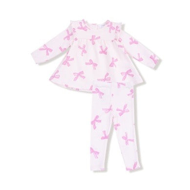 French Terry Ruffle Top And Ribbed Legging - Pretty Bows