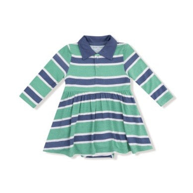 Rugby Stripe Polo Bodysuit Dress - Green & Navy