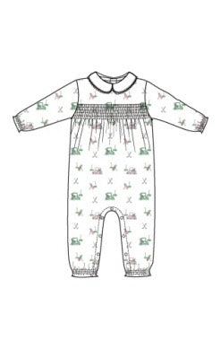Baby Golf Carts Smocked Romper - pink