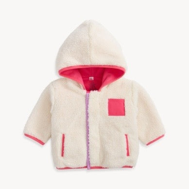 Gentle Cream Sherpa Girl Jacket W/ Stripe Rib
