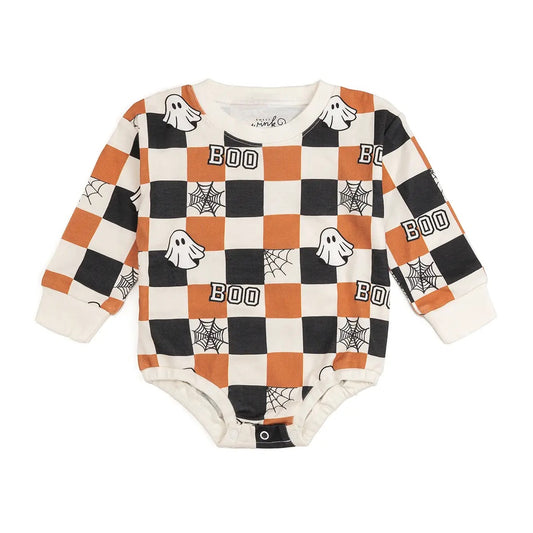 Boo Checkered Halloween Romper