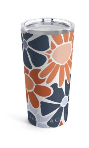 Blue and Orange Floral Tumbler
