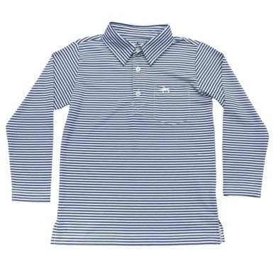 Inshore Performance Stripe Long Sleeve Polo - Navy Stripe