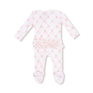2 Way Ruffle Zipper Footie - Ribbon Bow Trellis