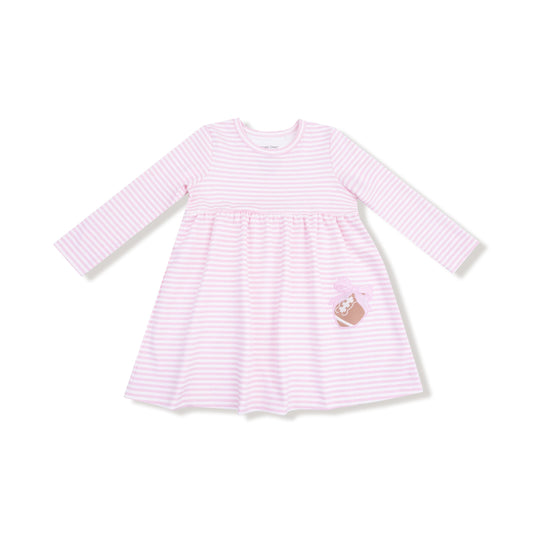 Long Sleeve Play Dress - Pink Stripe Football