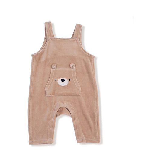 Velour Overalls with Bear Kanga Pocket